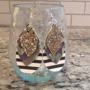 Fun camo/stripe sparkle faux leather earrings